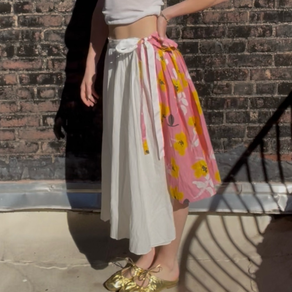 Marni Pink & White Asymmetrical Wrap Midi Skirt